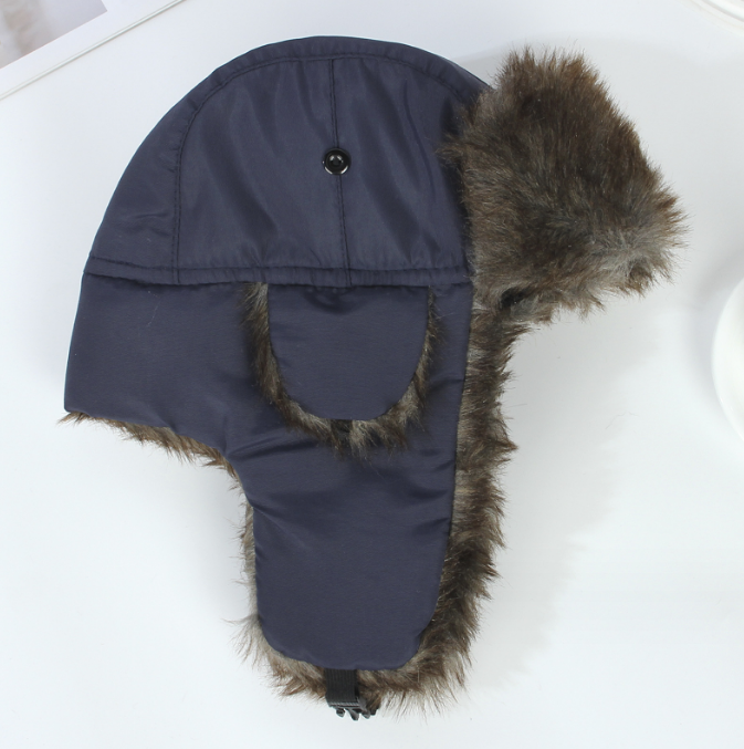 Mens Winter Hat with Brim Warm Earflaps Hat Faux Fur Baseball Cap