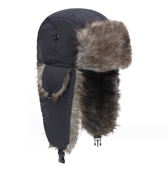 Mens Winter Hat with Brim Warm Earflaps Hat Faux Fur Baseball Cap