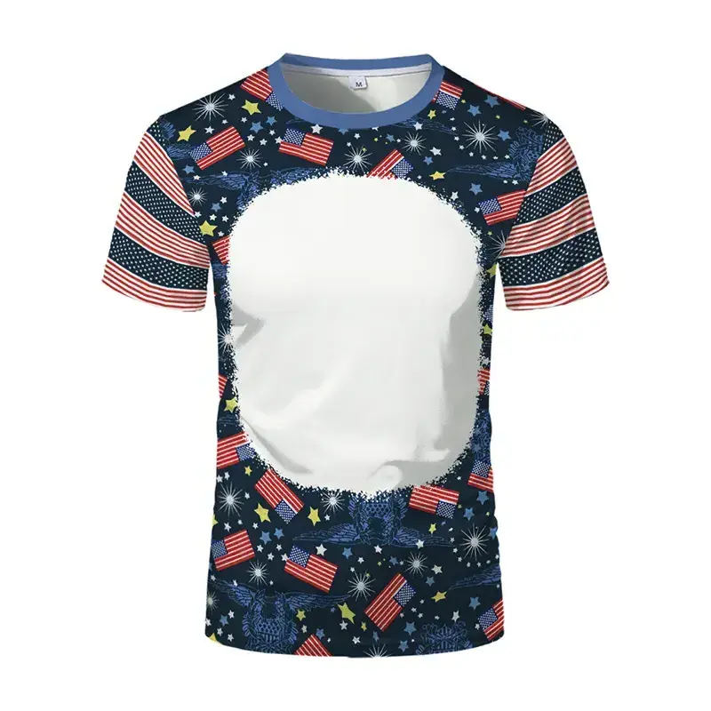 Usa Shipping Real Us Size Sublimation Blank Polyester Men's Shirt Customized Printing Blank Faux Bleached Custom Logo T Shirt