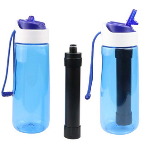 Tritan Portable Insulted Water Filter Bottle with Straw Purifier for Outdoor Camping Emergency Survival Tool