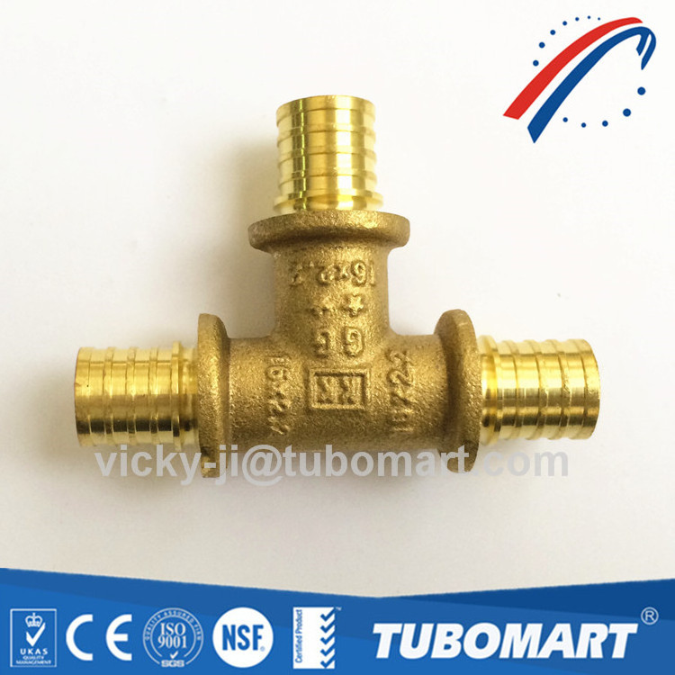 ISO certificate plumbing brass fitting tee pex fitting for pex pipe system OEM factory price