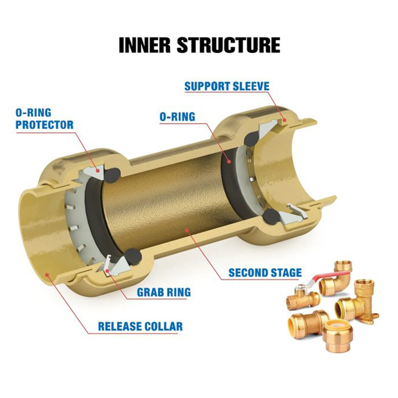 OEM brass quick connect fittings copper pipe removable fitting PVC copper pipe pex pipe threaded sharkbite style fitting