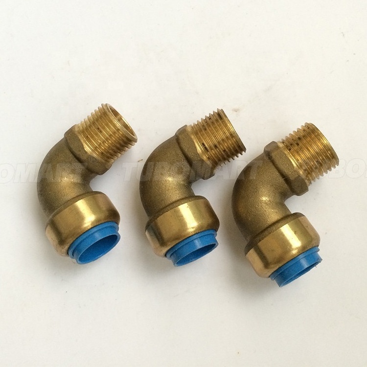 Plumbing Brass push in copper elbow air fittings 16mm 20mm 1/2