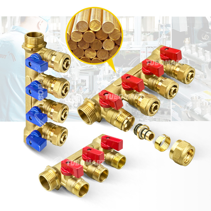 TUBOMART OEM brass pipe  manifolds distributors  brass valves collectors heating water manifolds  for pex fittings