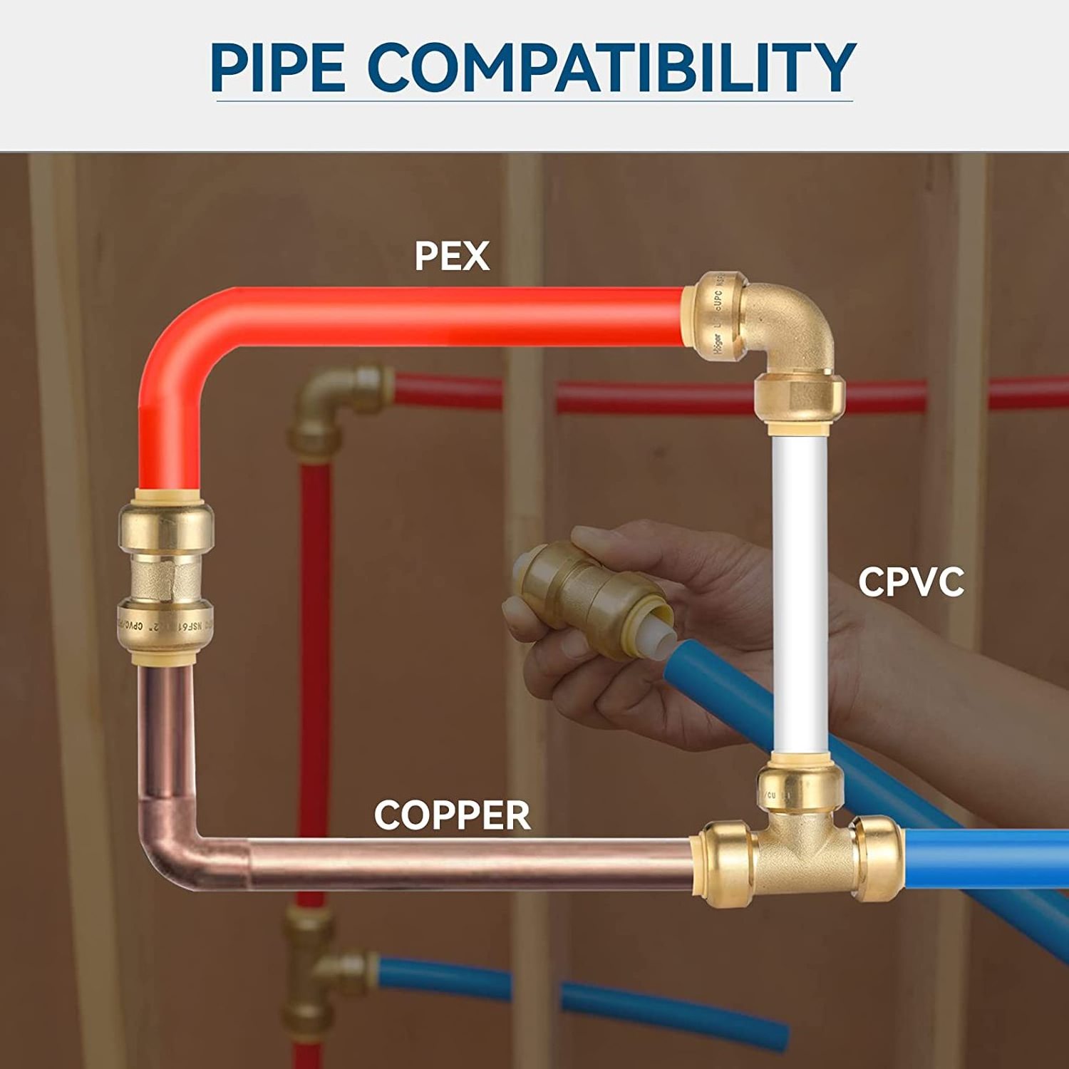 lead free NSF push fit plumbing pipe fittings 1/2