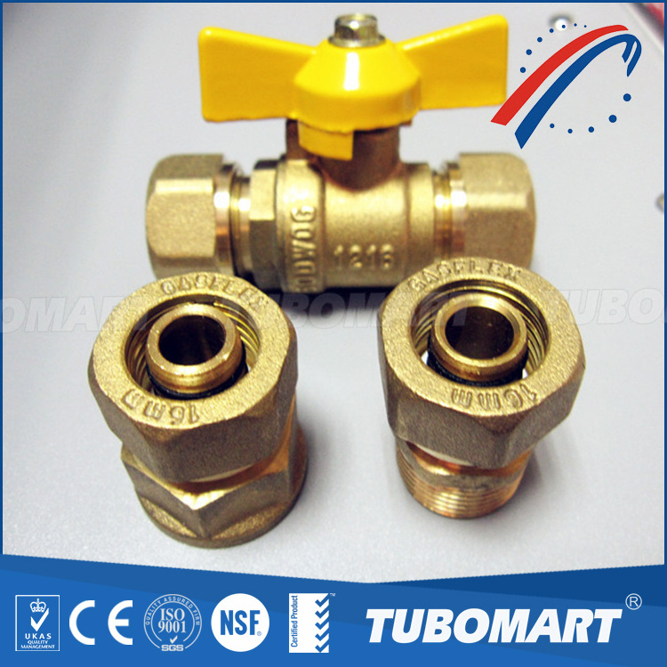 Tubomart Brass manufacture 20 years experience 16mm pap pipe gas valve brass butterfly ball valve with CE approve