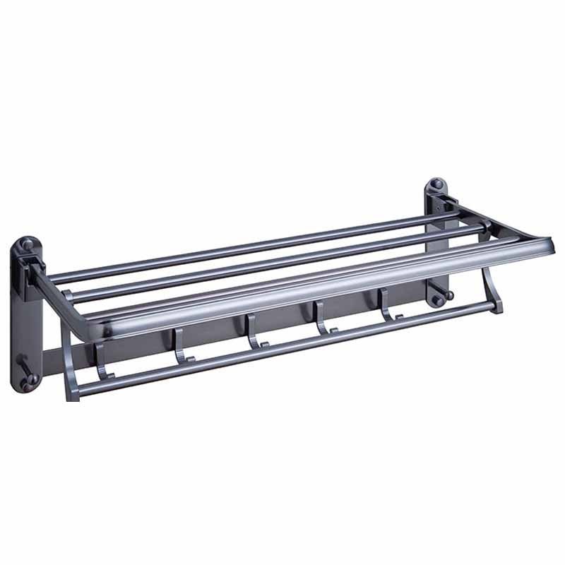 YH019 Dark Gray Glossy Aluminium Alloy Single Layer Folding Bathroom Towel Rack with Bar 600mm Length for Home Department Using