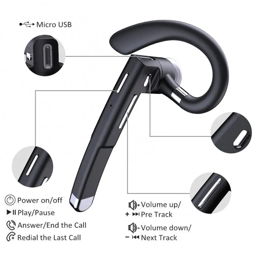 TSSD 520 Driving Office Business Single in Ear Hook HiFi Handsfree voice assistant Wireless Earpiece Bluetooth Earphone Headset