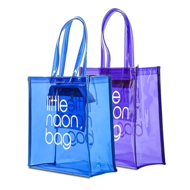 Custom fashion eco friendly cheapest high quality transparent little neon pvc tote bag