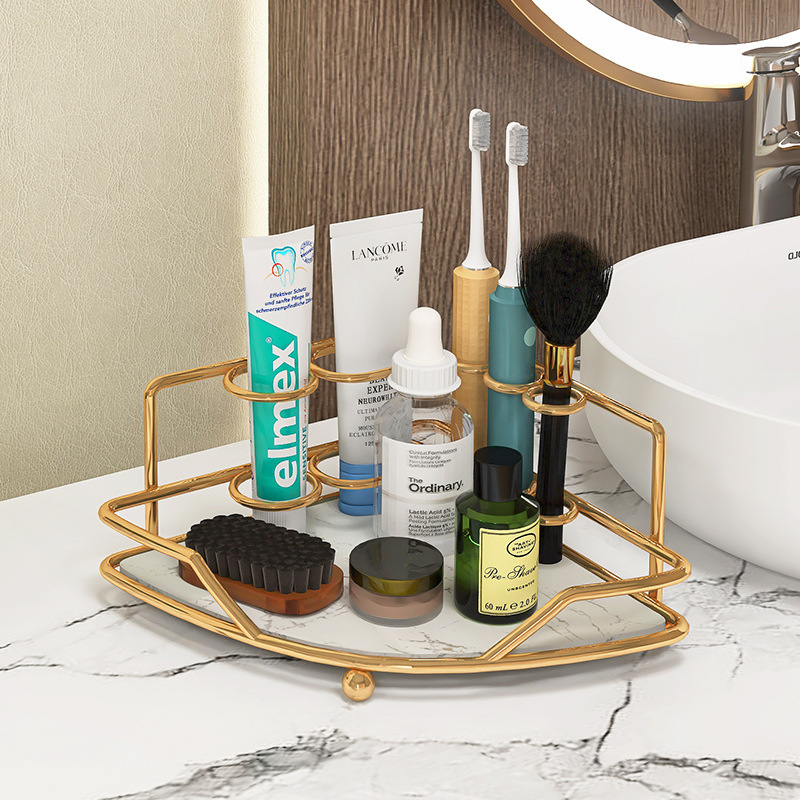 Modern Luxury Gold 3 tier Bathroom Shelves Cosmetics Makeup Storage Rack Toothbrush Toiletries Holders Vanity Corner Shelf