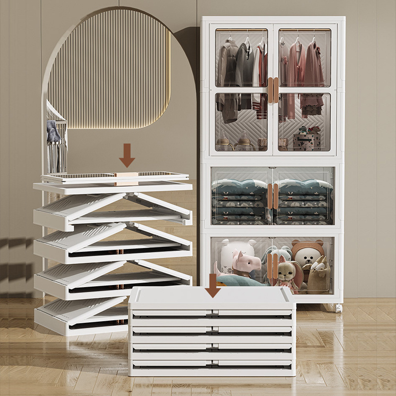 Large Plastic Furniture Folding Box Wardrobe Cabinet Collapsible Stackable Closet Organizers Storage Bins for Clothes Toys Quilt