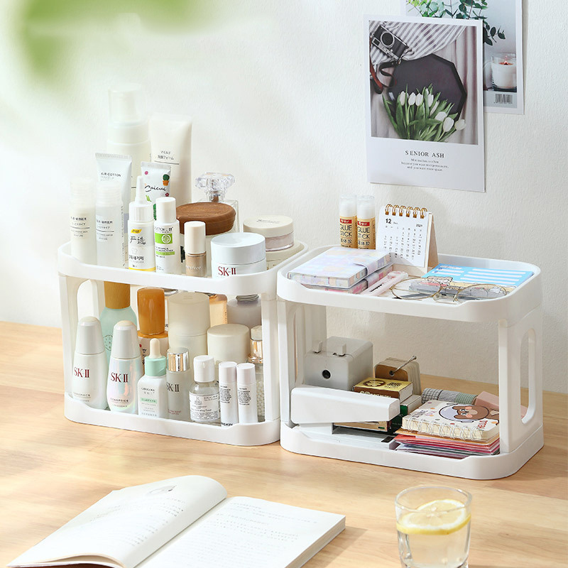 Office Desktop Organizer Drawer 2 Layers Stackable Bathroom Corner Shelf Desk Top Storage Rack for Cosmetic Stationery Sundries