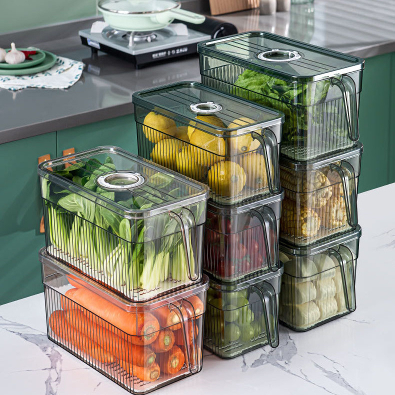 Kitchen Large Capacity Portable Transparent Plastic Box Crisper Finishing Frozen Storage Box Eco PET Refrigerator Organizer