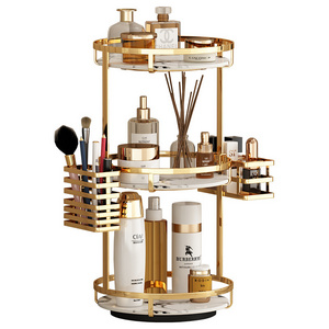 3 Tiers Gold Bathroom Shelf 360 Degree Rotating Makeup Organizer Holder Cosmetic Storage Rack for Vanity Countertop