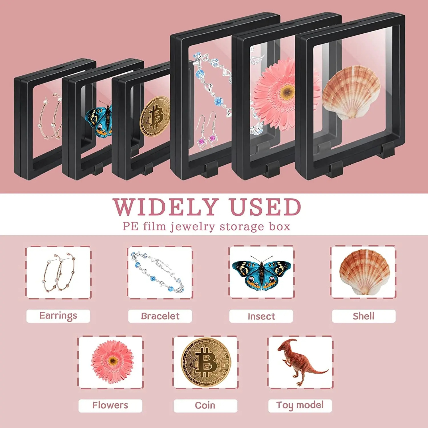 Factory Price Wholesale Clear Suspension Box Transparent PE Film Frame 3D Floating Display Case for Coin Jewelry Packaging Box