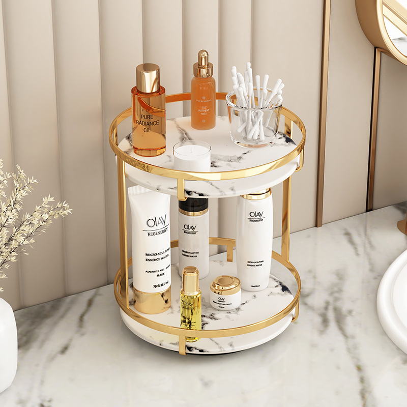 3 Tiers Gold Bathroom Shelf 360 Degree Rotating Makeup Organizer Holder Cosmetic Storage Rack for Vanity Countertop