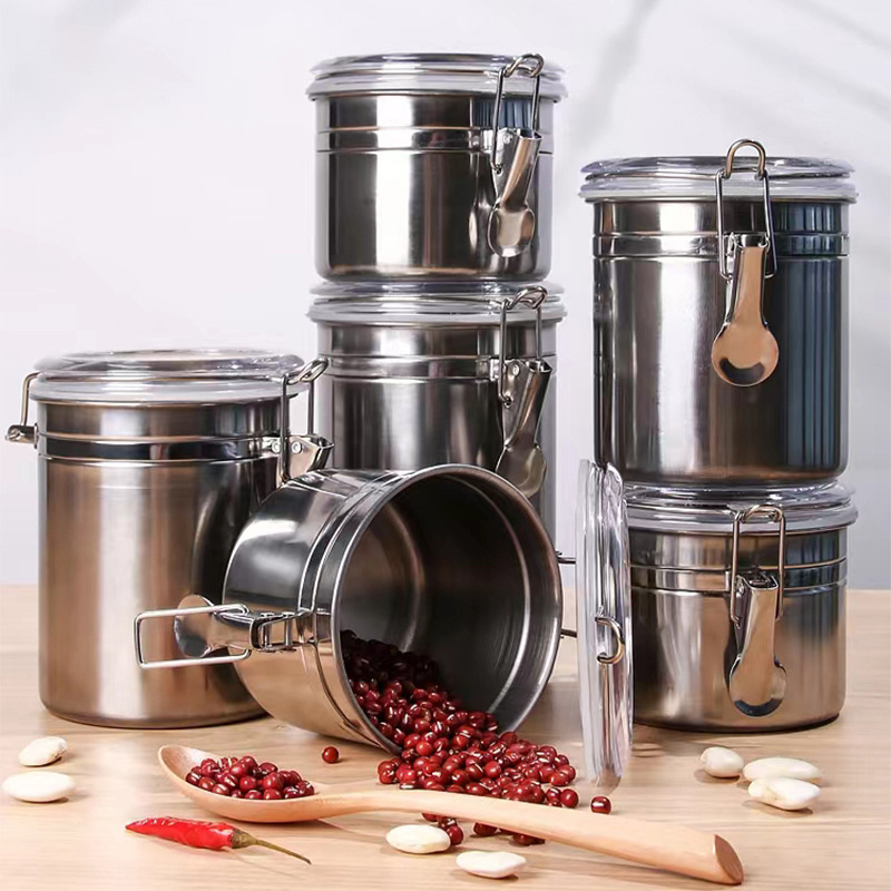 Kitchen Candy Tea Sugar Coffee Canister Sets Airtight Metal Container  Food Storage Stainless Steel Canister Set Containers