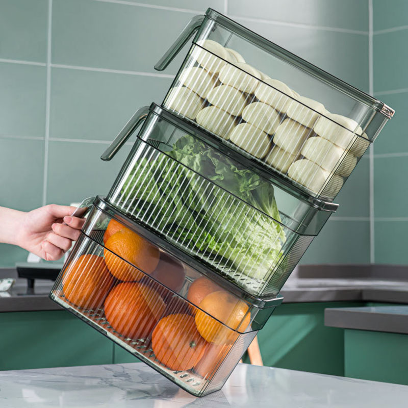 Kitchen Large Capacity Portable Transparent Plastic Box Crisper Finishing Frozen Storage Box Eco PET Refrigerator Organizer