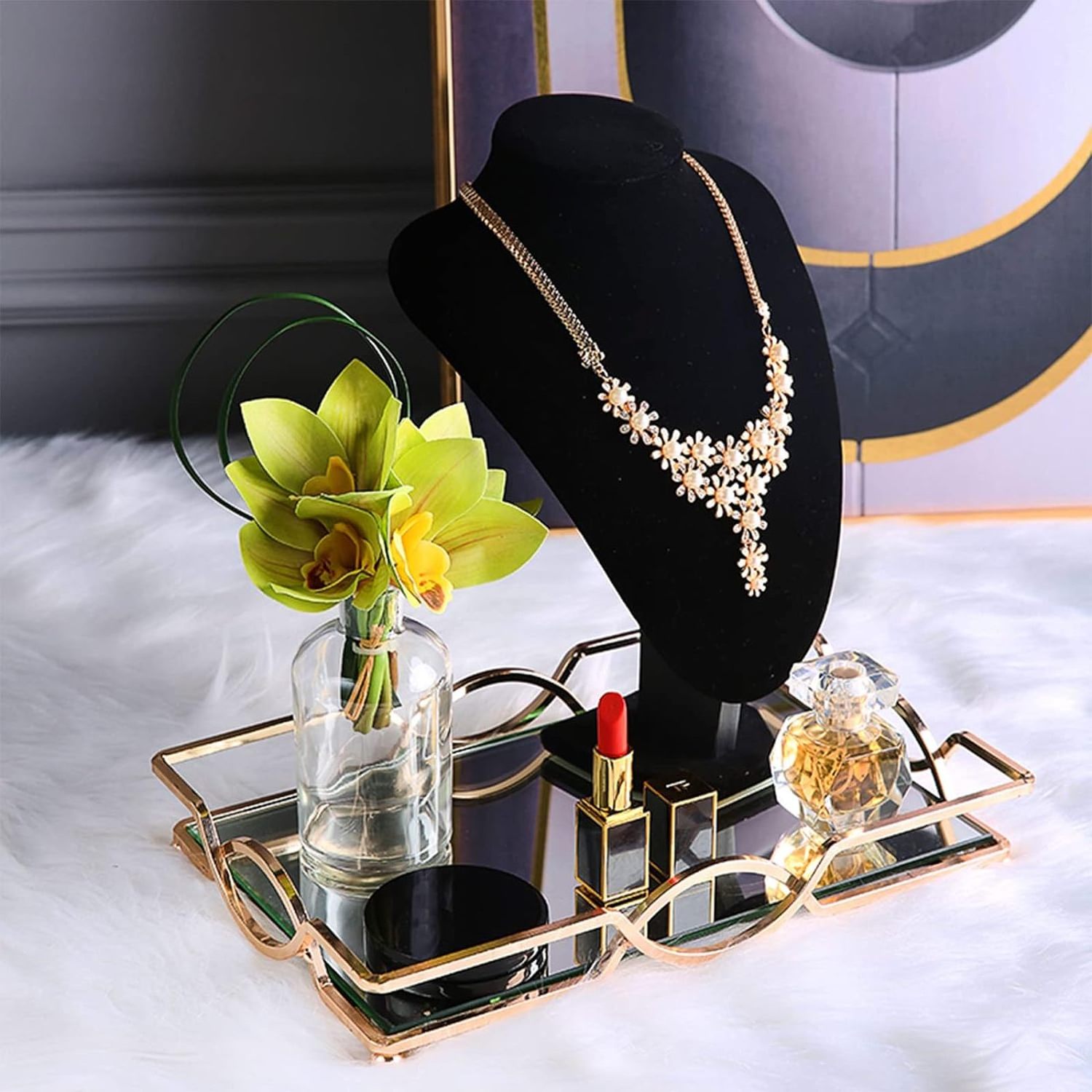 Elegant 3D Black Velvet Jewelry Display Bust Stand Mannequin Modle Necklace Chain Pendant Holder Tower for Home Business