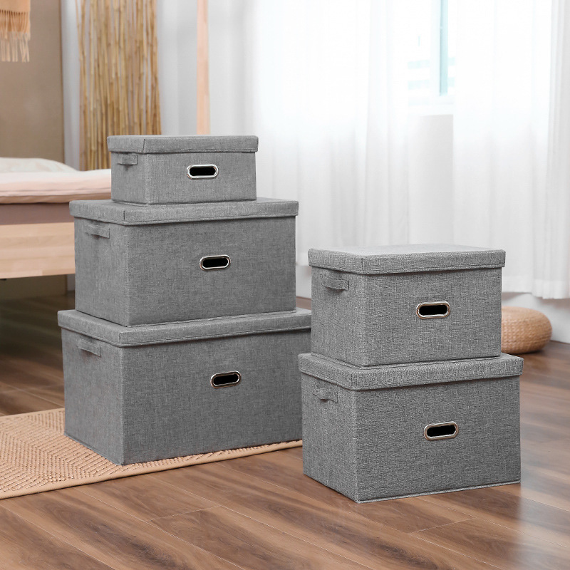 Stackable Burlap Cloth Cube Storage with Lid Collapsible Metal Handles Toy Box Storage Decorative Cubes Baskets Container Box