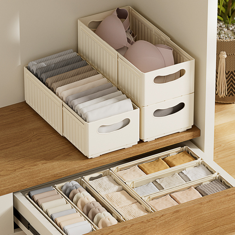 Retractable Plastic Storage Bins Foldable Stackable PP Box Containers Organizer for Closet Kitchen Pantry Cabinet Dresser