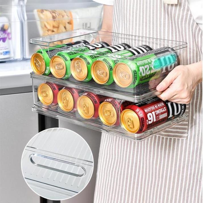 Double-layer Automatic Rolling Beverage Tall Soda Can Drink Dispenser Organizer for Refrigerator Plastic Storage Box