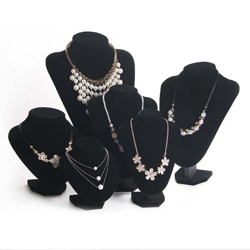 Elegant 3D Black Velvet Jewelry Display Bust Stand Mannequin Modle Necklace Chain Pendant Holder Tower for Home Business