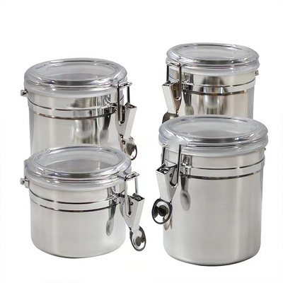 Kitchen Candy Tea Sugar Coffee Canister Sets Airtight Metal Container  Food Storage Stainless Steel Canister Set Containers