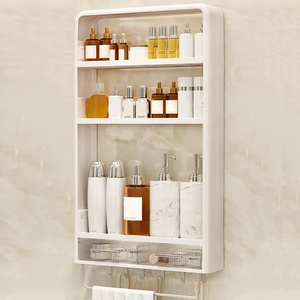 3 Layer Bathroom Shelves with Drawer Hooks Towel Rack Wall Mounted Shower Caddy Organizer Rack Makeup Cosmetic Storage Box