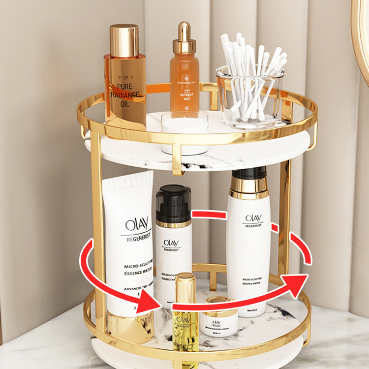 3 Tiers Gold Bathroom Shelf 360 Degree Rotating Makeup Organizer Holder Cosmetic Storage Rack for Vanity Countertop