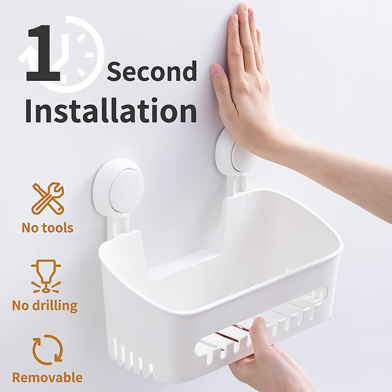 Removable Suction Cup Hanging Shower Caddy Powerful & Durable Wall Mounted Bathroom Shelf Organizer Washroom Accessories