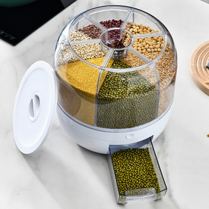 22Lbs Round Cereal Grain Dispenser 10kg Kitchen 6 Grid 360 Rotating Dry Food Storage Container for Rice Nuts Beans Corn