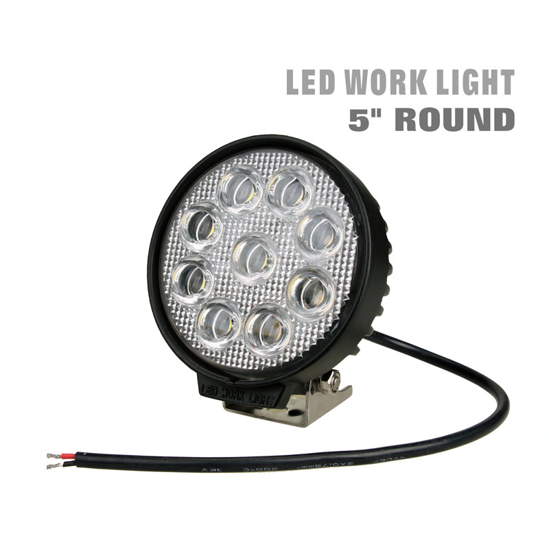 ECE R10 27W Off-Road Spot Auxiliary Light 12V 5 Inch Round LED Work Light  For Truck SUV ATV Tractor