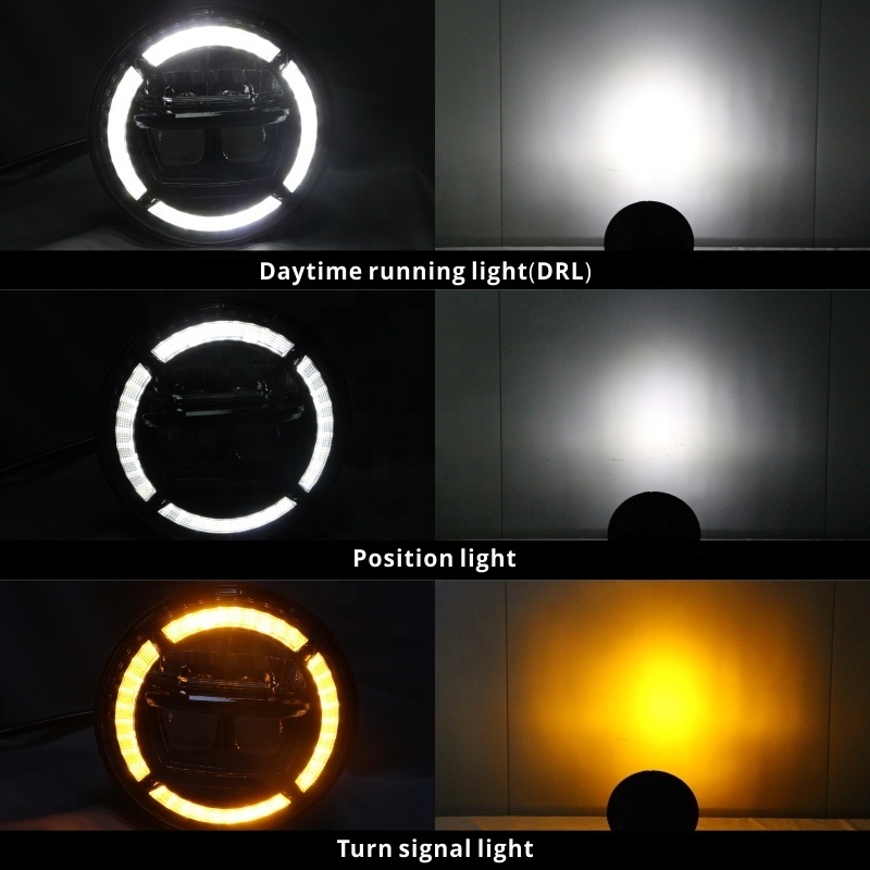 7 Inch Round High Low Beam Led Headlight Motorcycle White Amber Angle Eyes Drl Turn Singal Led Headlights For Jeep Wrangler