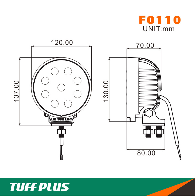 ECE R10 27W Off-Road Spot Auxiliary Light 12V 5 Inch Round LED Work Light  For Truck SUV ATV Tractor