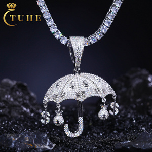 Sparkling Hip Hop Jewelry 925 Sterling Silver VVS Moissanite Diamond Iced Out Umbrella Pendant With Dollar Money Charm