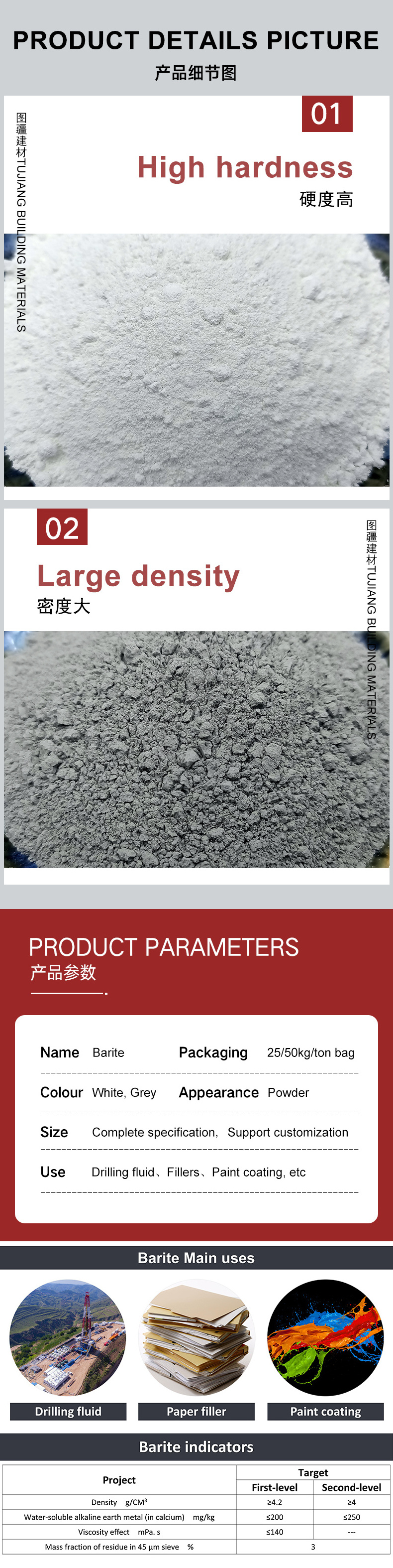 Drilling fluids weighting material api white barite 4.2 powder for ...