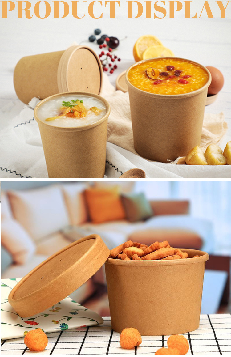 Free Sample Take Away Paper Container Salad Bowls 400ml~1500ml Disposable Kraft Paper Round Bowl For Food Packaging