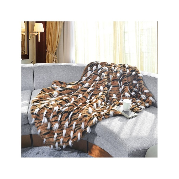 High quality cheap throw faux fur blanket acrylic faux fur throw blanket tiger's whiskers