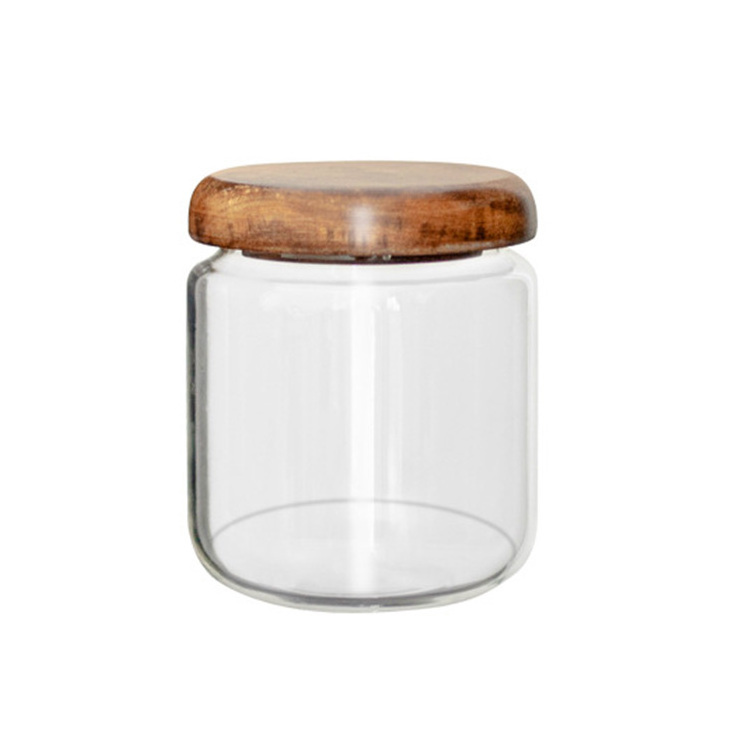 New Arrival Vorratsdose airtight glass storage jar pot de stock glass storage containers for kitchen pantry with wooden lid