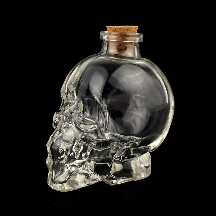 skull head shape 100ml 180ml 380ml 750ml empty whisky bottle packing with stopper