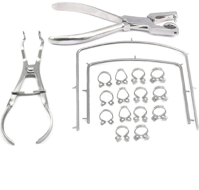 Rubber Dam Starter Kit of 18 Pcs with Frame Punch Clamps Dental Instruments