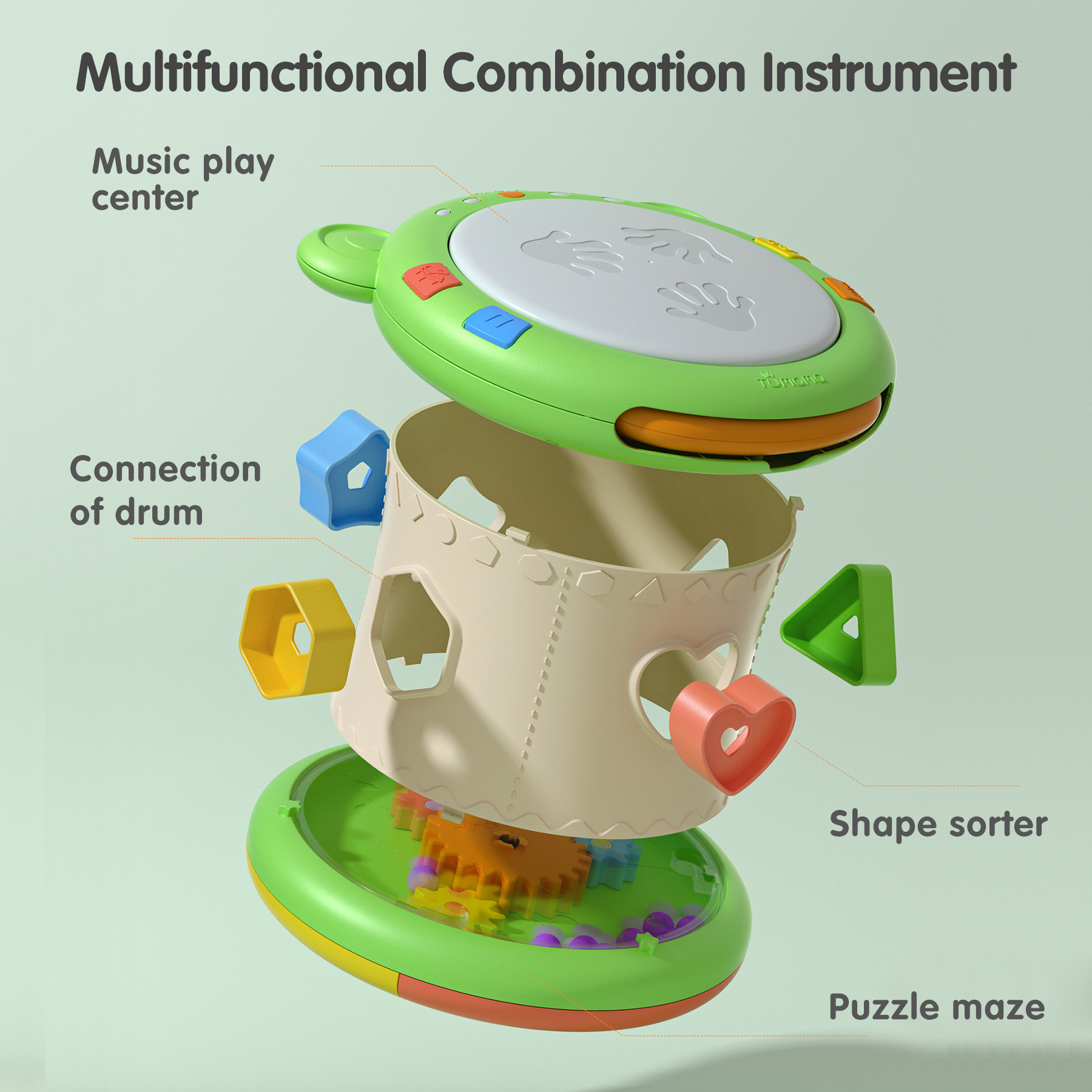 Tumama Kids 3 in 1 Baby Electronic Cartoon Frog Drum Music Sets Flash Mini Musical Hand Drum Toy