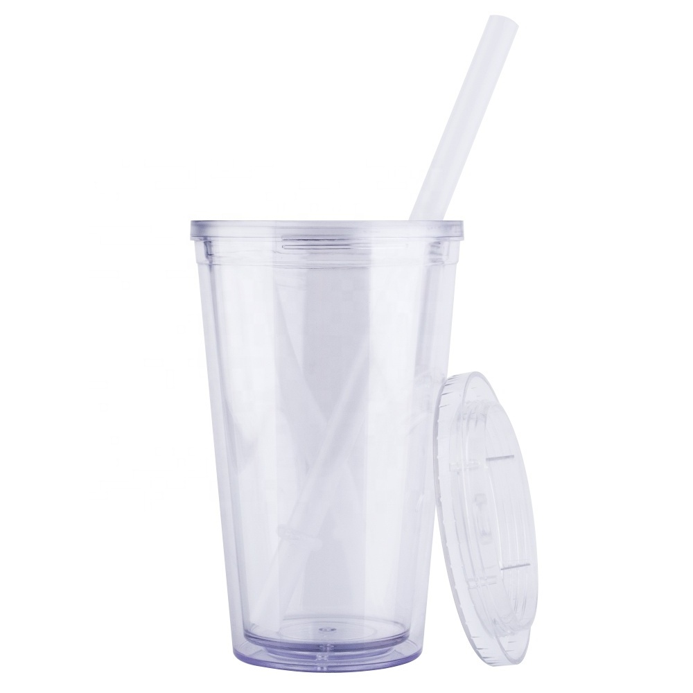 Wholesale BPA free plastic clear tumbler double wall 17oz plastic reusable bubble tea cups