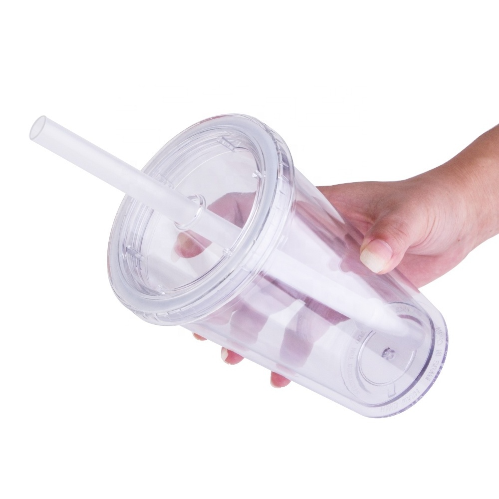 Wholesale BPA free plastic clear tumbler double wall 17oz plastic reusable bubble tea cups