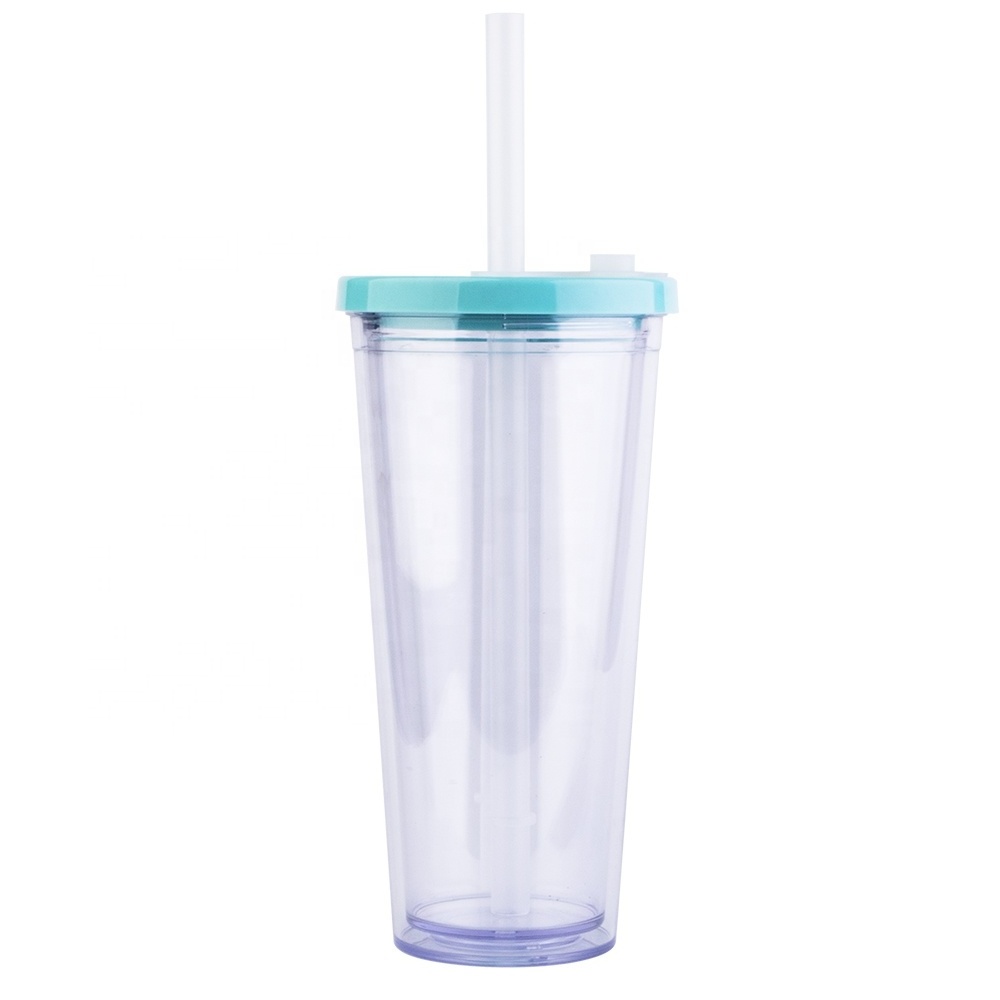 Bubble Tea Tumbler Cups 700ml Double Wall Reusable Plastic Cups With Lid And Straw