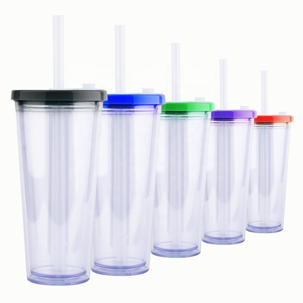 Bubble Tea Tumbler Cups 700ml Double Wall Reusable Plastic Cups With Lid And Straw