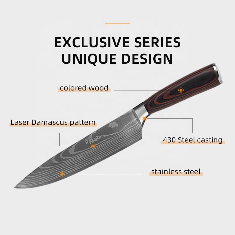 Wholesale price 9pcs sharp wooden stainless steel santoku chef modern knives kitchen knife set