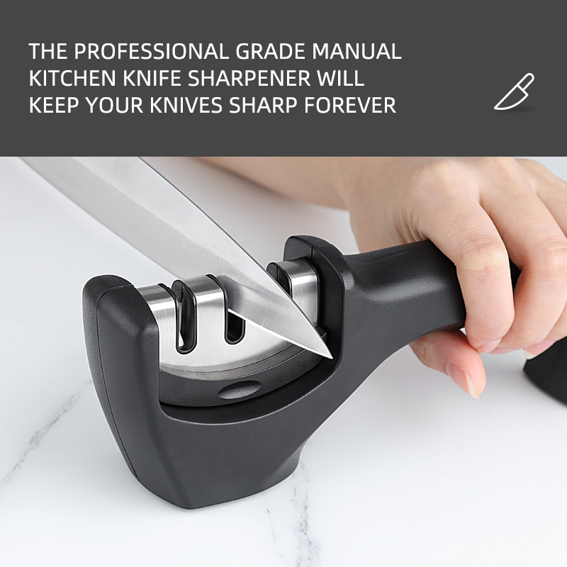 Kitchen Tools Kitchen Tools Professional Manual Stainless Manual Stainless Steel 3 Stage Diamond Knife Sharpener With Abs Handle