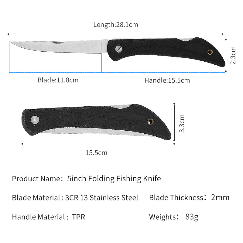 New Hot Item Slip-Resistant TPR Handle 5 inch Razor-Sharp Stainless Steel Blades Fish Fillet Knife Folding